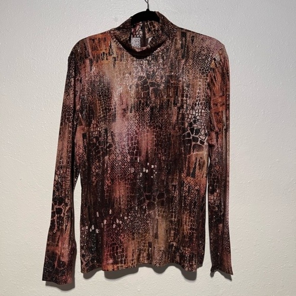 Greyse Kelly and Marie Gray Mockneck Long Sleeve Shirt with Embellishment